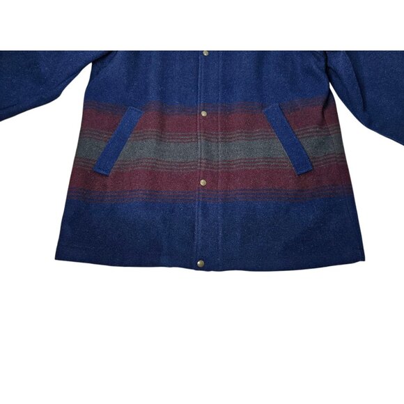 VTG Pendleton Virgin Wool Overcoat Jacket Blue Men's Large Striped Lined - Picture 4 of 16